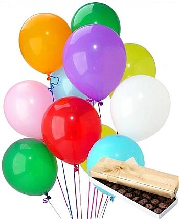 15 adet u�an balon demeti ve 1 kutu �ikolata