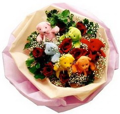 6 adet pelu� ay� buket ve 6 adet yapay g�l